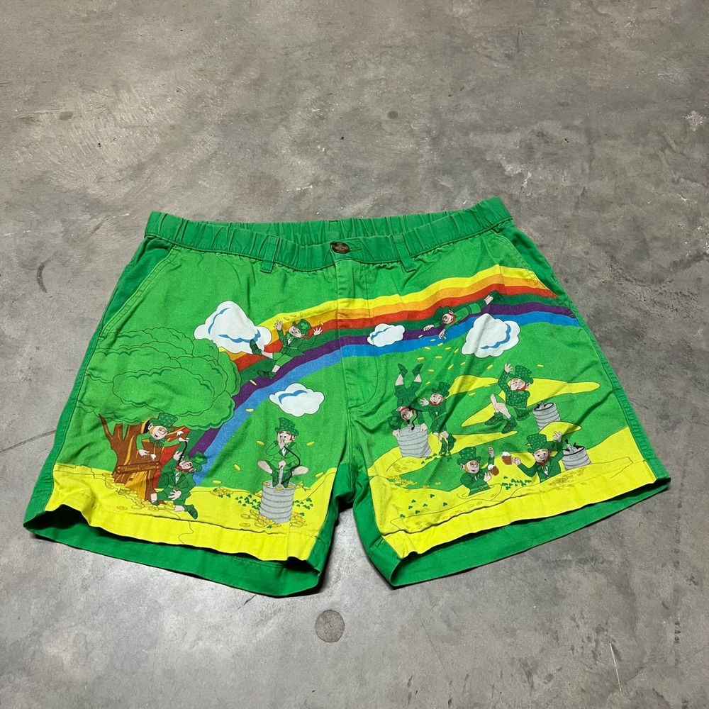 Chubbies Mens Lucky You St Patricks Day Leprechaun Rainbow Shorts Green Large